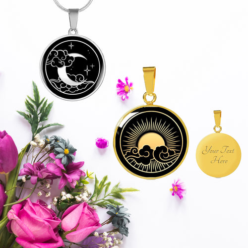 Engraved Sun & Moon Charm Necklace