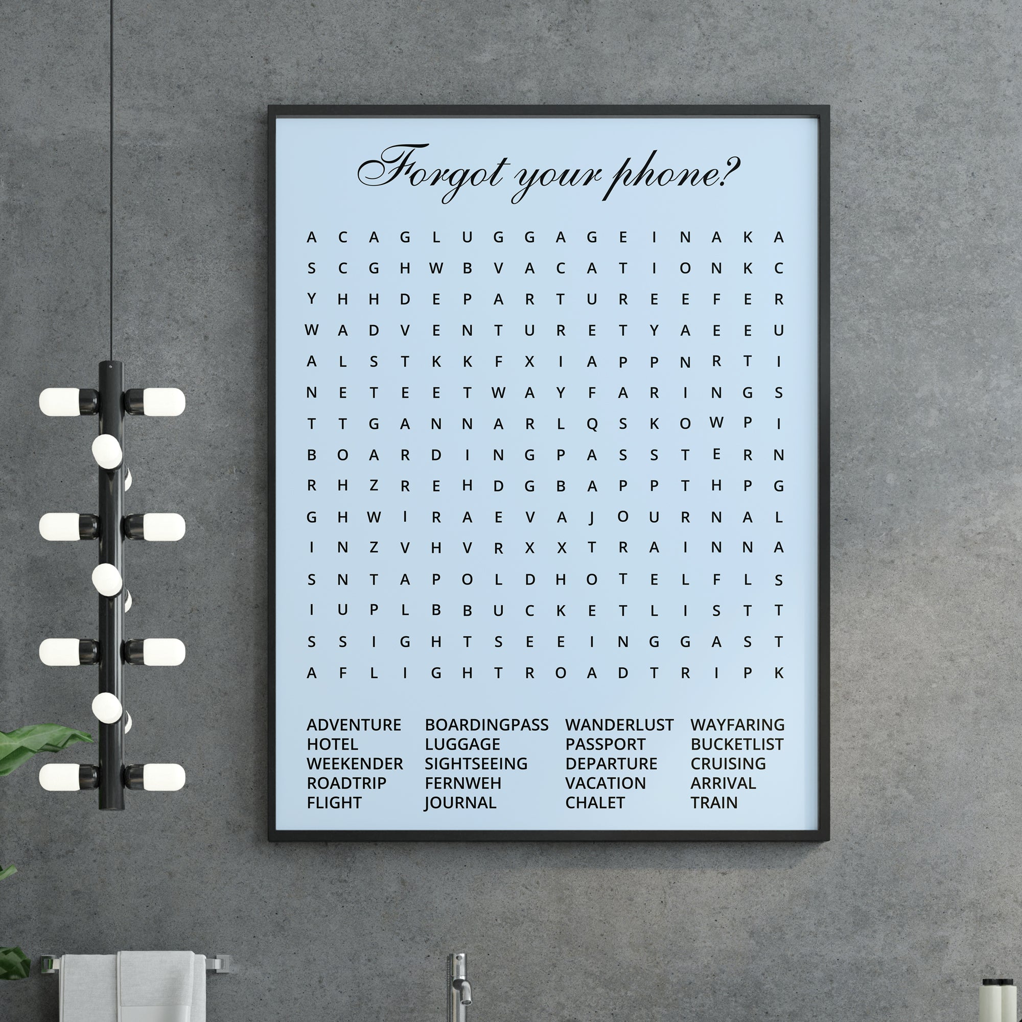 Travel Word Search - Cute Art For Bathroom Or Any Room